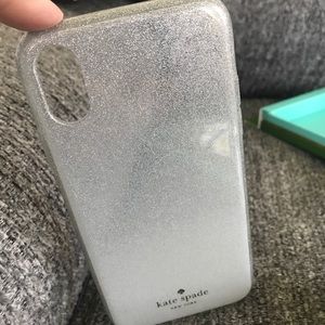 Kate spade iPhone X white silver glitter ombré cell phone case iob